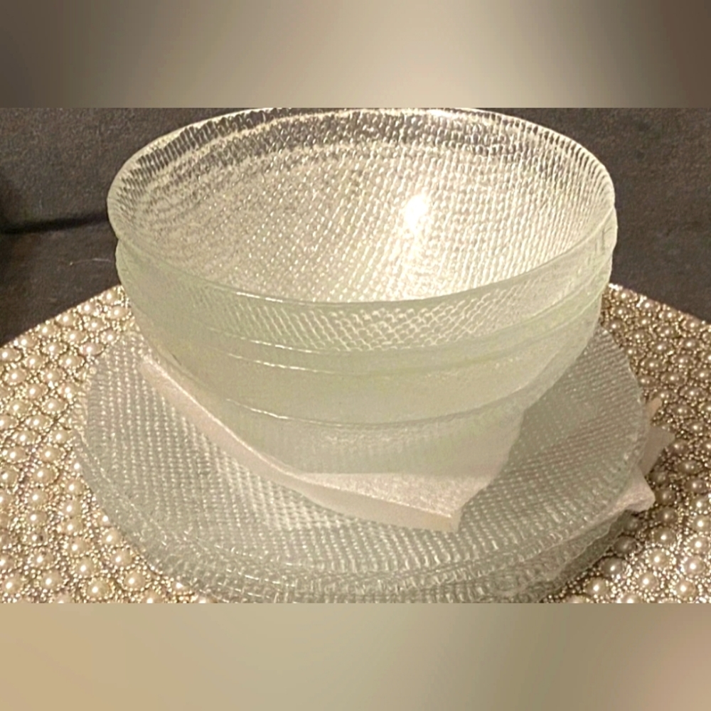 Akcam Clear Sparkling Glass Salad Plate And Bowl Set Of 4 Each New